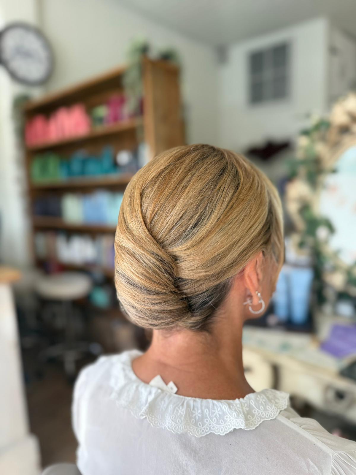 Before and after hair transformation by Looks by Lexie Tiverton hair up